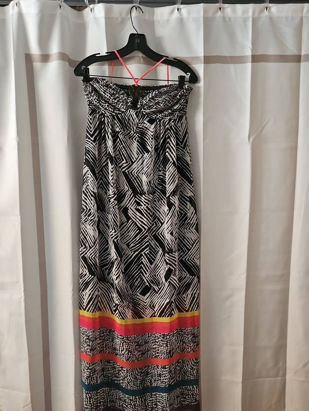 Trina Turk Black & White Geometric Strapless Maxi Dress with Colorband